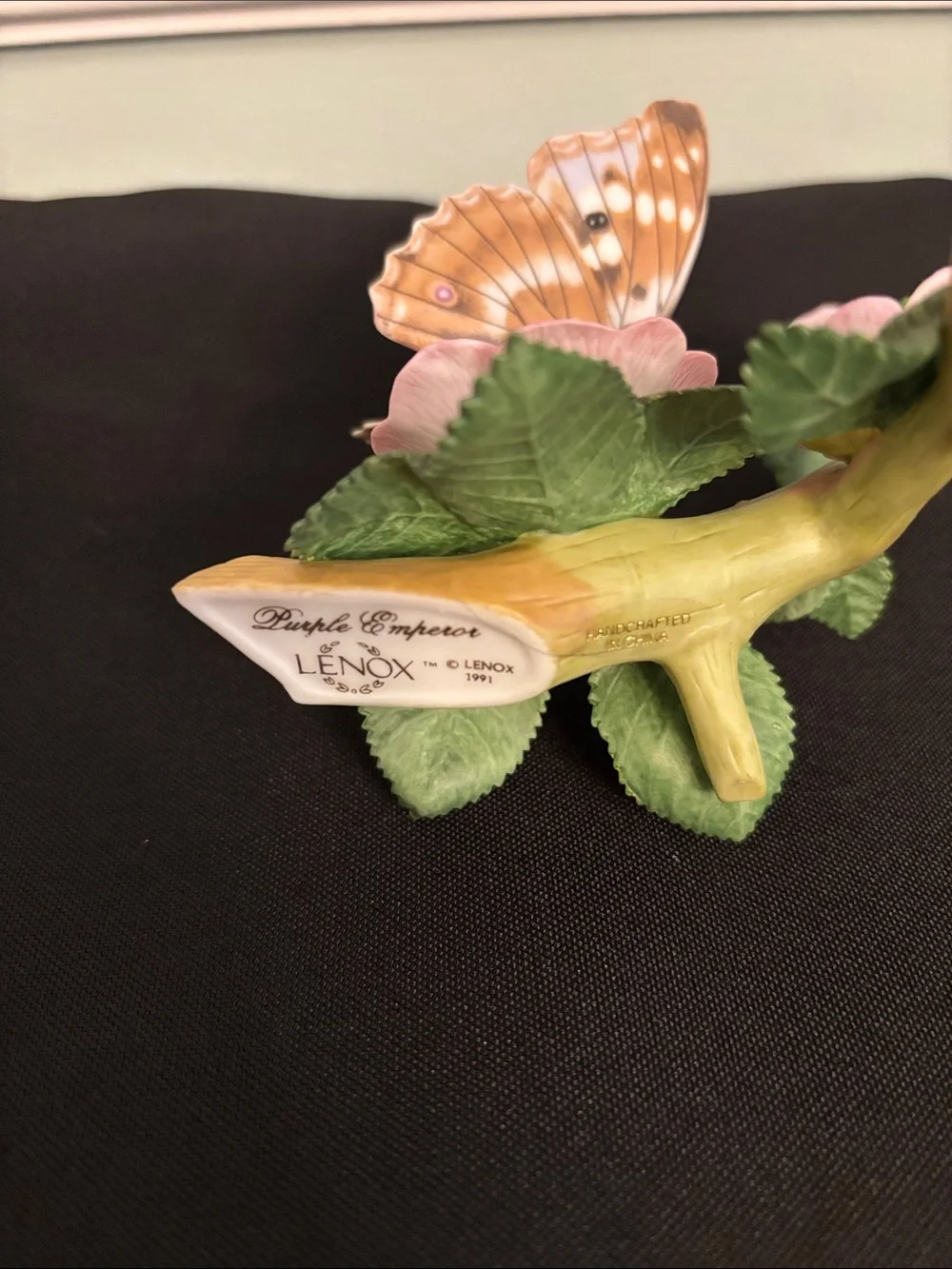 Lenox Purple Emperor and Pink Butterfly Figurine Dated 1991